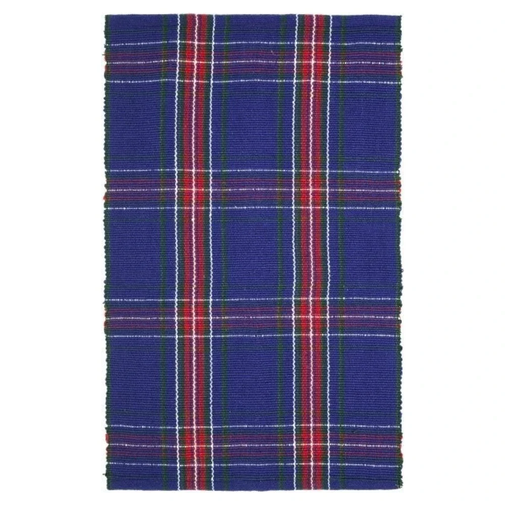 My Texas House Navy Tartan Plaid Indoor/Outdoor Layering Rug 24x38